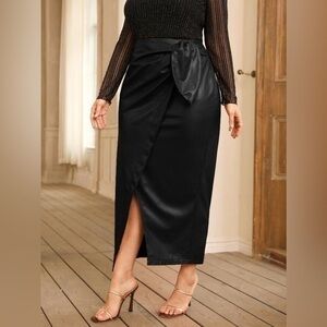 SHEIN Black PU Vegan Leather Midi Length Wrap Skirt Women’s Size Small
